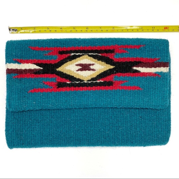 Turquoise Chimayo Style Wool Clutch Purse - Picture 12 of 13